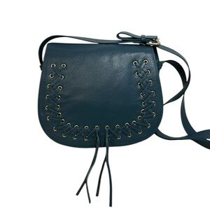 Violetta Blue Leather Saddle Crossbody Shoulder Purse/Bag